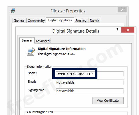 Screenshot of the OVERTON GLOBAL LLP certificate